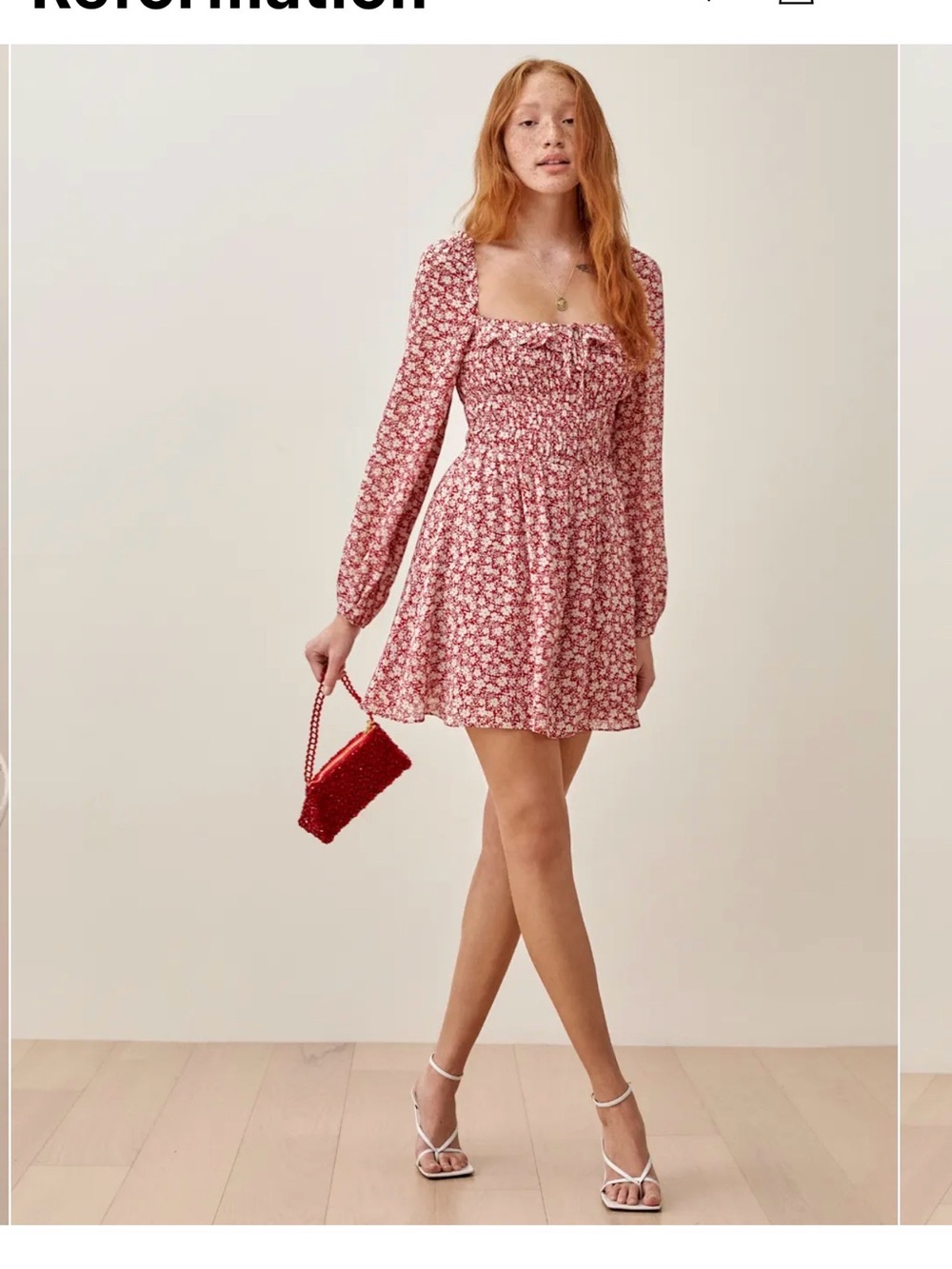 Reformation Morris Square-Neck Long-Sleeve Floral Mini Dress - Pink